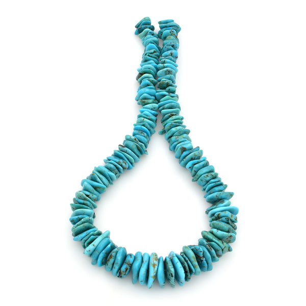 Bluejoy Genuine Indian-Style Natural Turquoise XL Graduated Free-Form Flat Disc Bead 18-inch Strand (10mm-22mm)