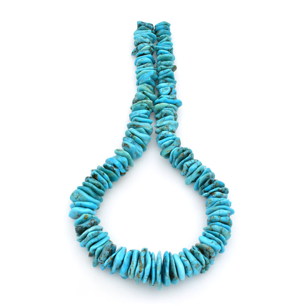 Bluejoy Genuine Indian-Style Natural Turquoise XL Graduated Free-Form Flat Disc Bead 18-inch Strand (12mm-23mm)