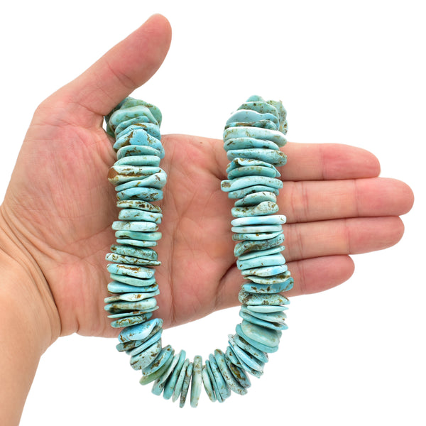 Bluejoy Genuine Indian-Style Natural Turquoise XL Free-Form Flat Disc Bead 16-inch Strand (26mm)