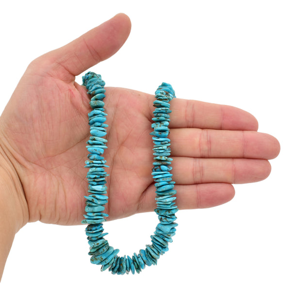 Bluejoy Genuine Indian-Style Natural Turquoise XL Graduated Free-Form Flat Disc Bead 18-inch Strand (8mm-16mm)