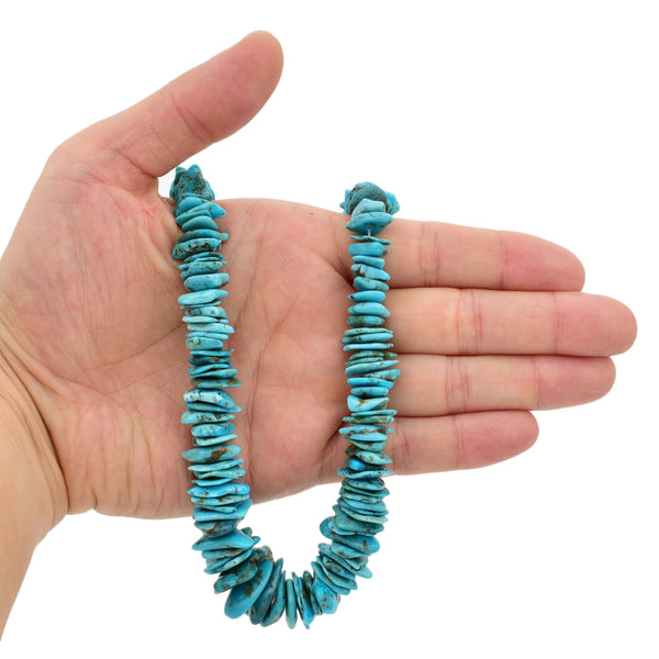 Bluejoy Genuine Indian-Style Natural Turquoise XL Graduated Free-Form Flat Disc Bead 18-inch Strand (9mm-21mm)