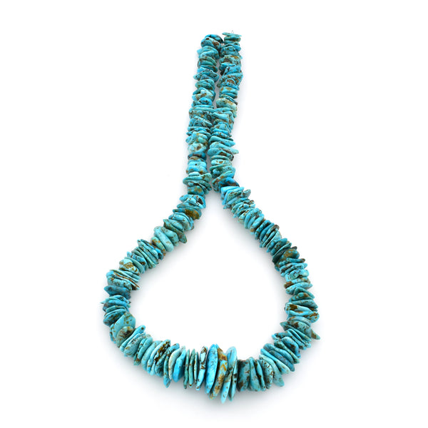 Bluejoy Genuine Indian-Style Natural Turquoise XL Graduated Free-Form Flat Disc Bead 18-inch Strand (11mm-18mm)