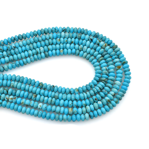 Bluejoy 4mm Genuine Classic Style Natural Turquoise Roundel Bead 16-inch Strand