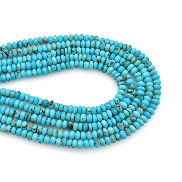 Bluejoy 4mm Genuine Classic Style Natural Turquoise Roundel Bead 16-inch Strand