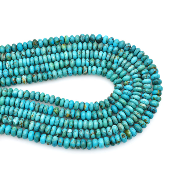 Bluejoy 6mm Genuine Classic Style Natural Turquoise Roundel Bead 16-inch Strand