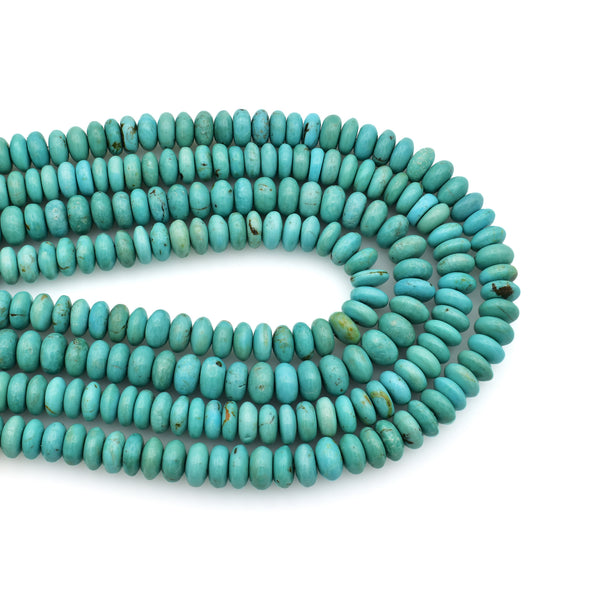 Bluejoy 7mm Genuine Classic Style Natural Turquoise Roundel Bead 16-inch Strand