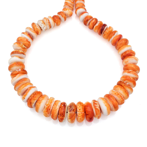Bluejoy 8mm-18mm Genuine Native American Style Natural Spiny Oyster Shell Graduated Perfect Roundel Bead 16-inch Strand