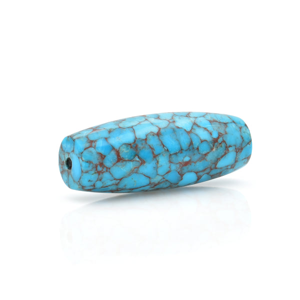 American-Mined Natural Turquoise Mosaic Loose Bead 15mmx38mm Barrel Shape