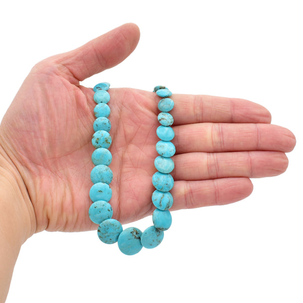 Genuine Natural American Turquoise Graduated Disc Bead 16 inch Strand (6-17mm)