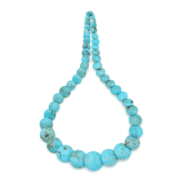 Genuine Natural American Turquoise Graduated Disc Bead 16 inch Strand (6-19mm)