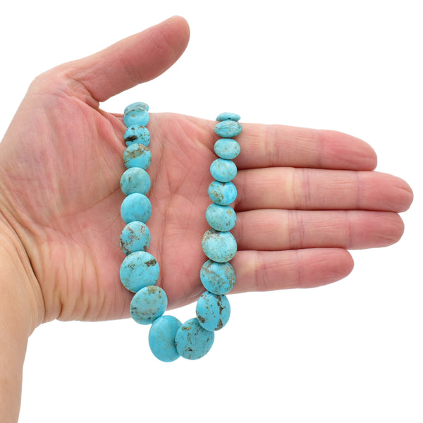 Genuine Natural American Turquoise Graduated Disc Bead 16 inch Strand (6-19mm)