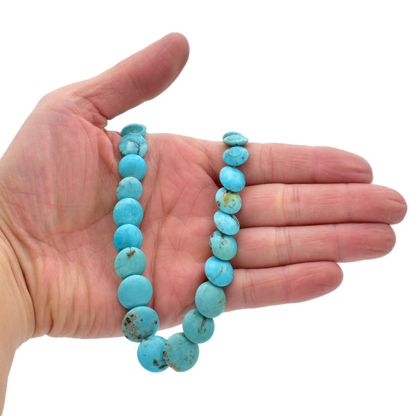 Genuine Natural American Turquoise Graduated Disc Bead 16 inch Strand (7-16mm)