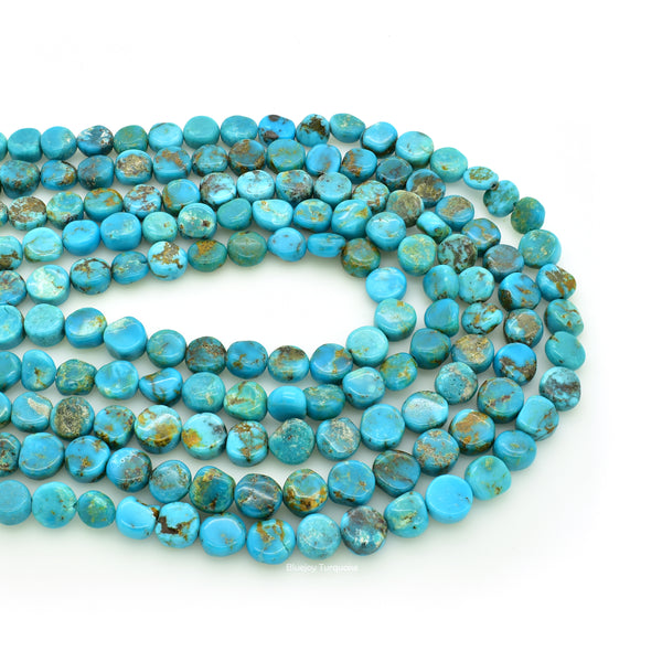 Genuine Natural American Turquoise Coin Shape Bead 16 inch Strand (8mm)