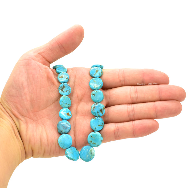 Genuine Natural American Turquoise Coin Shape Bead 16 inch Strand (6-16mm)