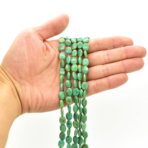 Genuine Natural American Turquoise Oval Bead 16 inch Strand (6x8mm Green)
