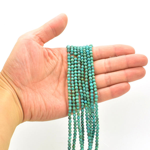 Genuine Natural American Turquoise Round Bead 16 inch Strand (3mm)