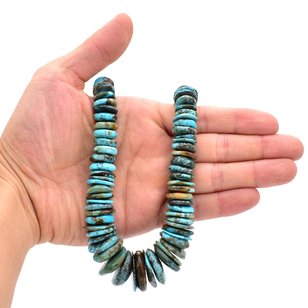 Indian-Style Natural Blue Turquoise XL Graduated Free-Form Disc Bead w/Bold Matrix 16-inch Strand