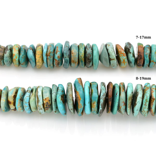 Indian-Style Natural Light Blue-Green Turquoise XL Graduated Free-Form Disc Bead 16-inch Strand