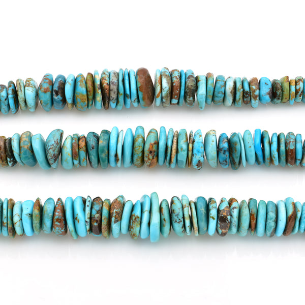 Indian-Style Natural Light Blue Turquoise XL Graduated Free-Form Disc Bead 16-inch Strand (6mm-13mm)