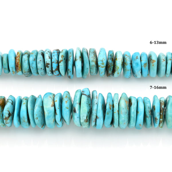 Indian-Style Natural Light Blue Turquoise XL Graduated Free-Form Disc Bead 16-inch Strand