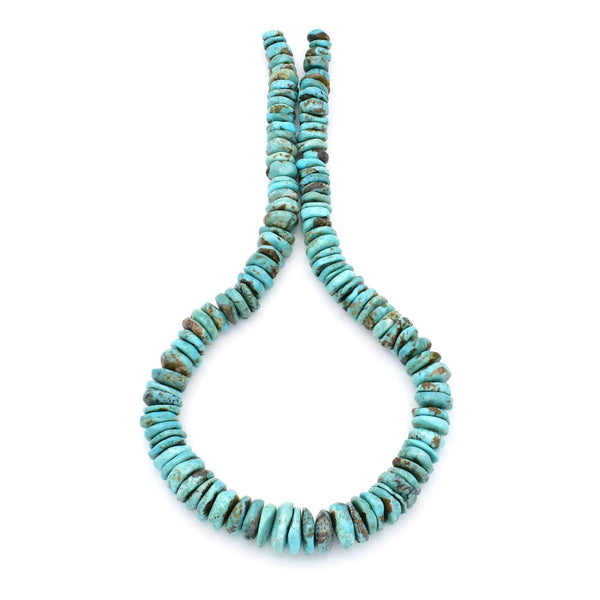 Indian-Style Natural Light Blue-Green Turquoise XL Graduated Free-Form Disc Bead 16-inch Strand