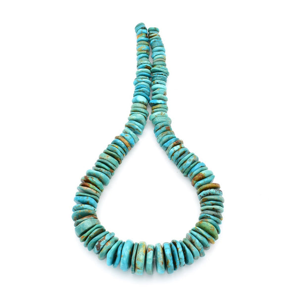 Indian-Style Natural Dark Blue-Green Turquoise XL Graduated Free-Form Disc Bead 16-inch Strand