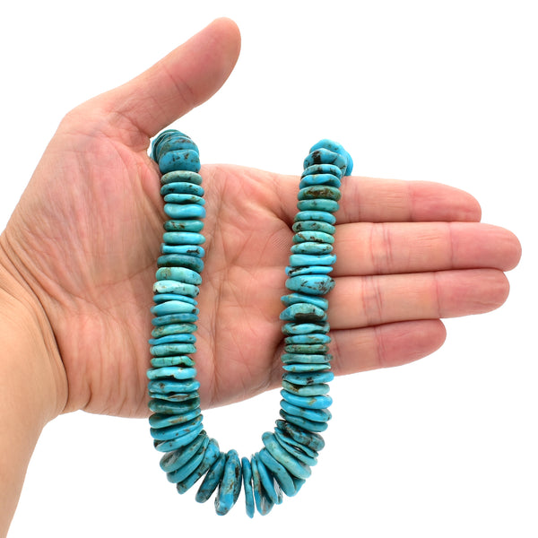 Genuine Natural Turquoise XL Graduated Free-Form Disc Bead 16-inch Strand