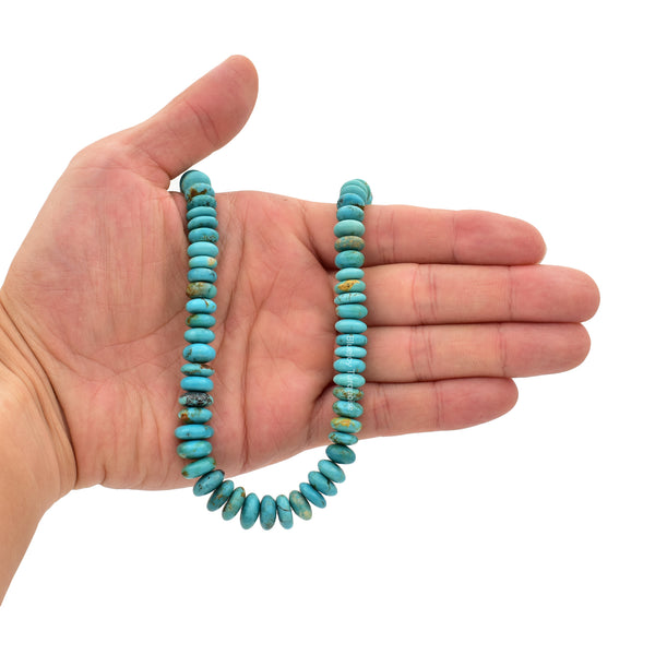 Genuine Natural American Turquoise Graduated Roundel Bead 16 inch Strand (7mm-11mm)