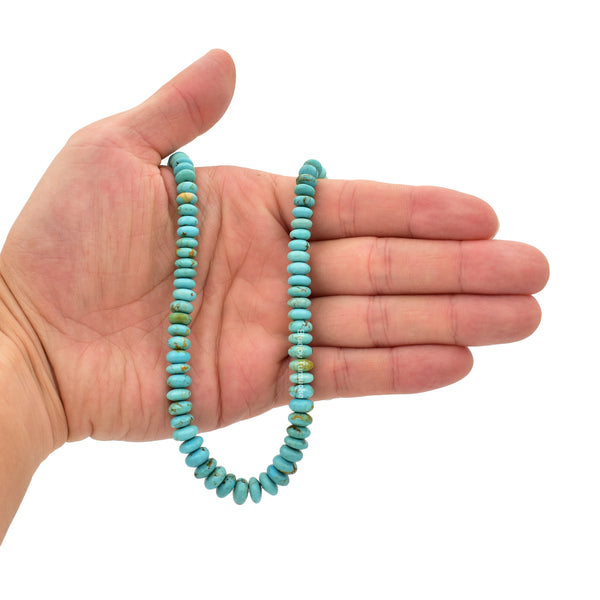 Genuine Natural American Turquoise Graduated Roundel Bead 16 inch Strand (4mm-8mm)