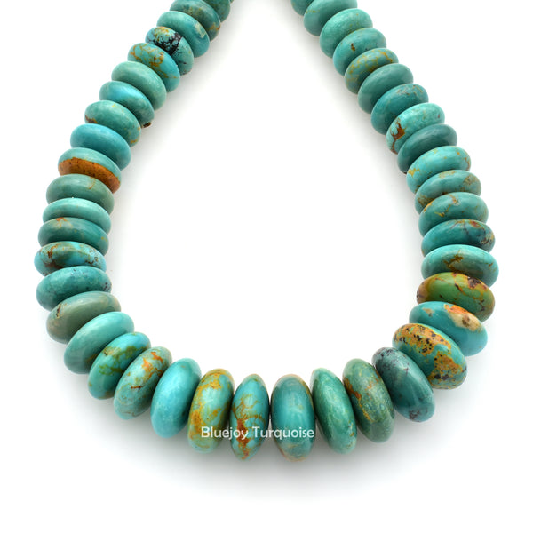 Genuine Natural American Turquoise Graduated Roundel Bead 16 inch Strand (7mm-13mm)